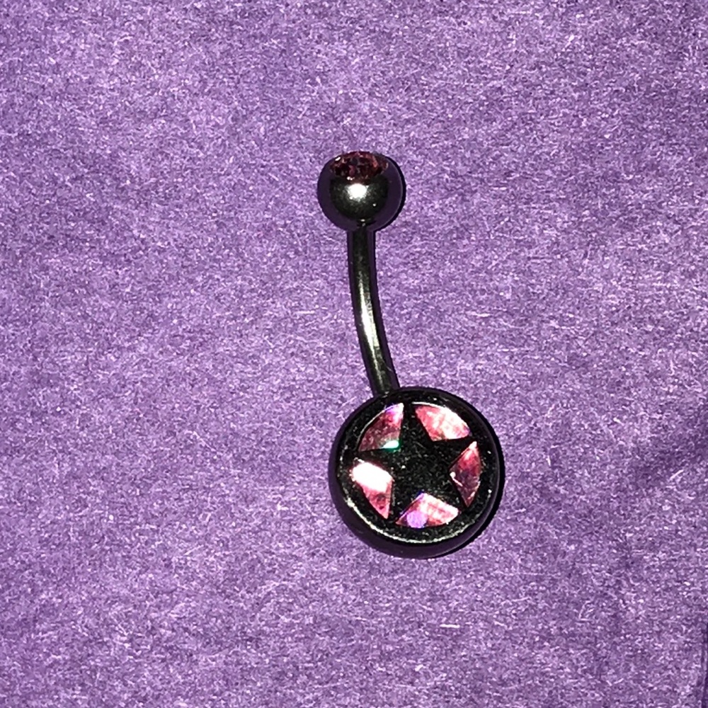 Rock Star Steel Navel Ring w/ Light Pink Gemstone - Picture 3 of 6
